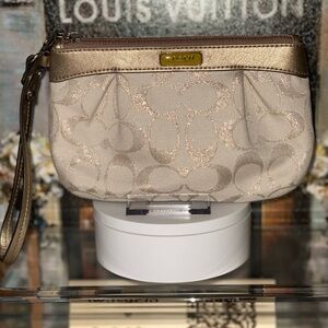 Coach Metallic Trim Signature Wristlet in Champagne
